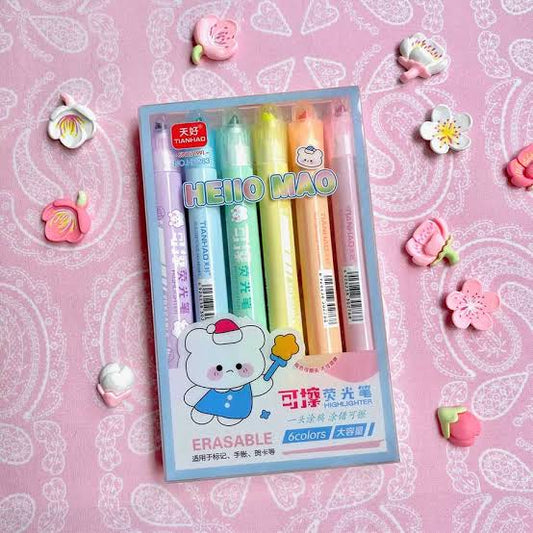 Set 6 marca textos borrables kawaii gruesos